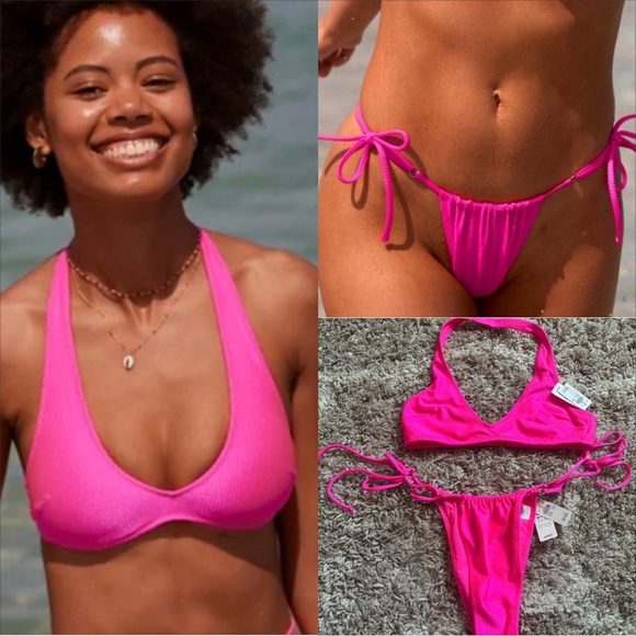 Aerie Shine Rib Cheekiest Strappy Bikini SET! - Picture 1 of 8